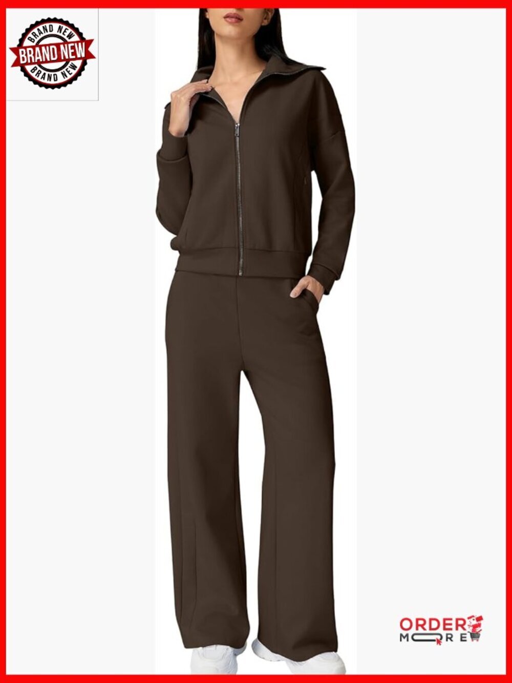 Matching 2 Piece Set Zip Up Sweatshirt Wide Leg Pants Lounge Tracksuit